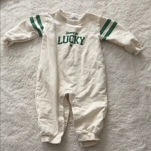 Carter's Cream One-Piece with Green Stripes & 'Lucky' Lettering